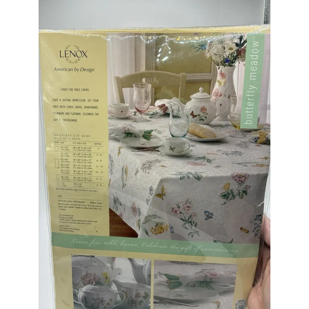 Lenox Butterfly Meadow Oblong Tablecloth 52x70 Floral Butterflies Machine Wash